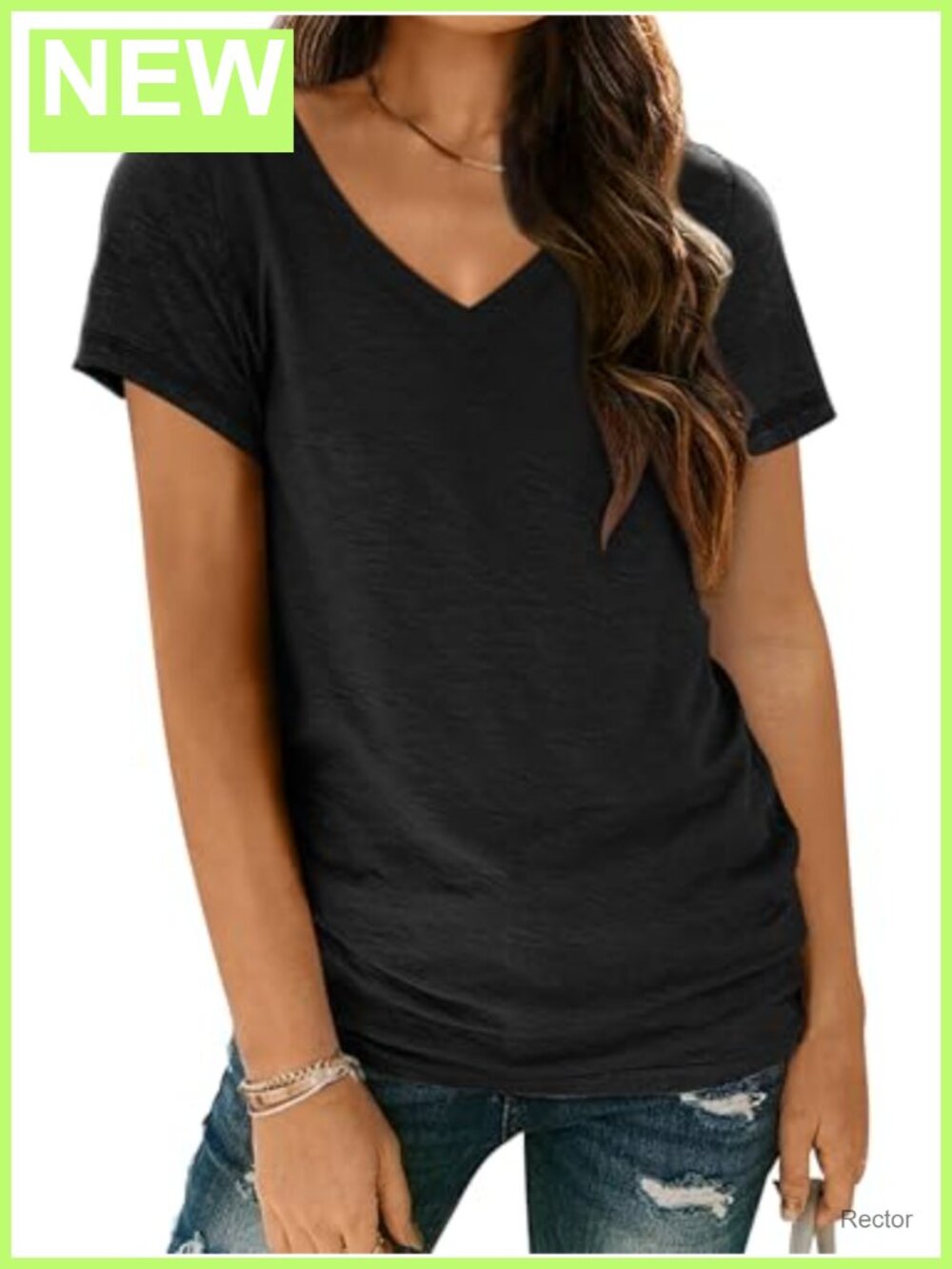 Womens V Neck Short Sleeve T-Shirt Loose Fit Basic Summer Tee
